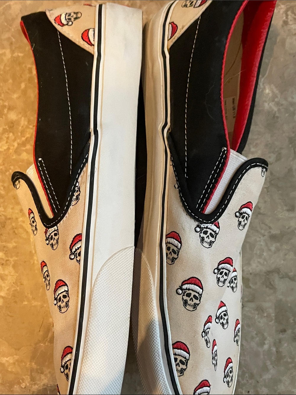 Vans Slip-On Loafers in White, Black, and Red with Skull Print - Picture 7 of 15